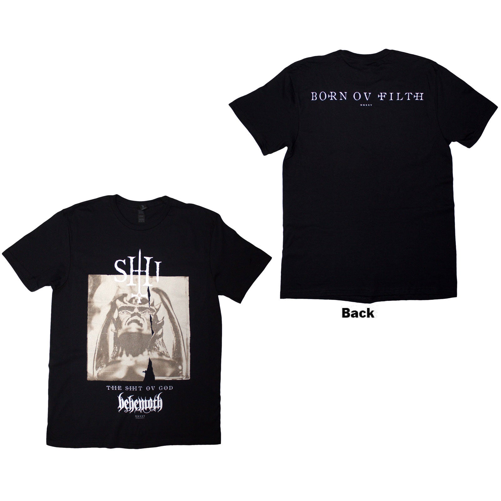 Behemoth Unisex T-Shirt: The Shit Ov God Parchment (Black) (Back Print)
