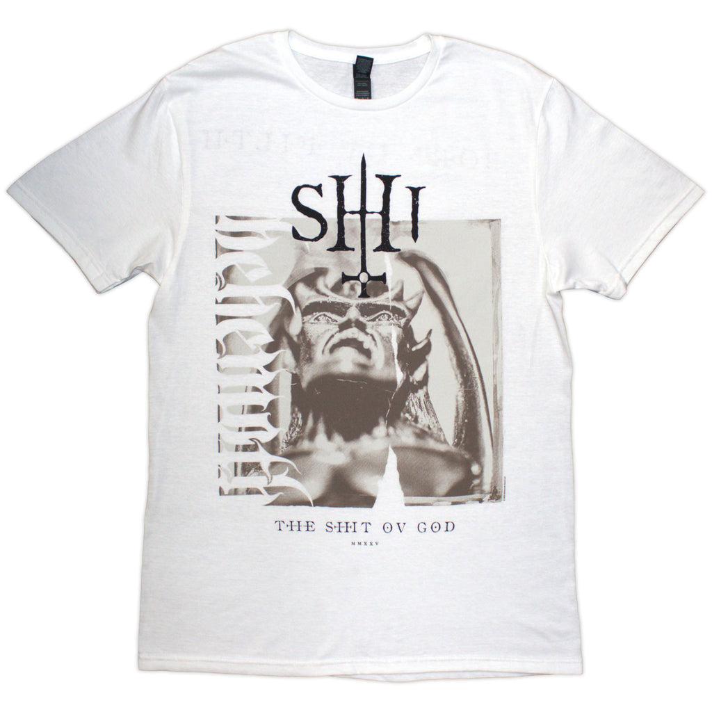 Behemoth Unisex T-Shirt: The Shit Ov God Sepia Parchment (White) (Back Print)