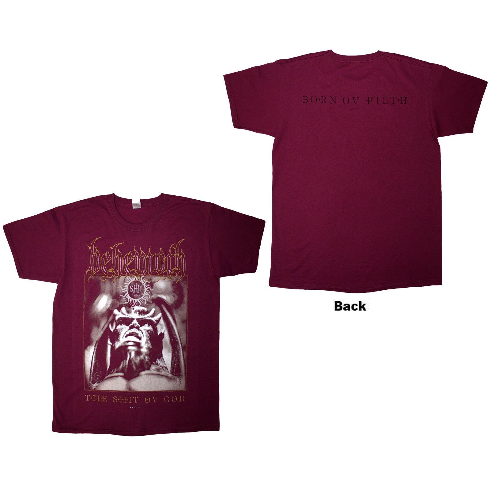 Behemoth Unisex T-Shirt: The Shit Ov God Cover (Red) (Back Print)