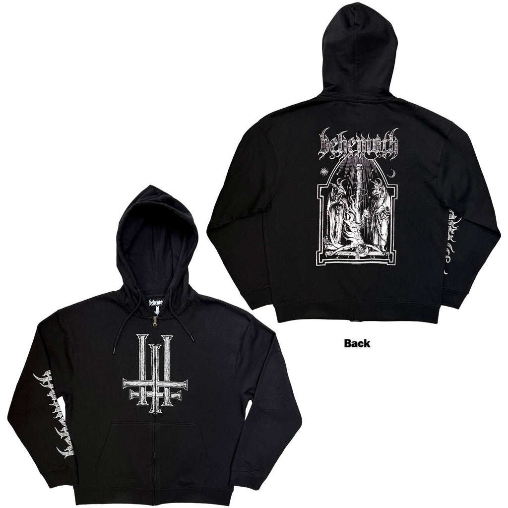 Behemoth Unisex Zipped Hoodie: Crucified (Black) (Back & Sleeve Print)