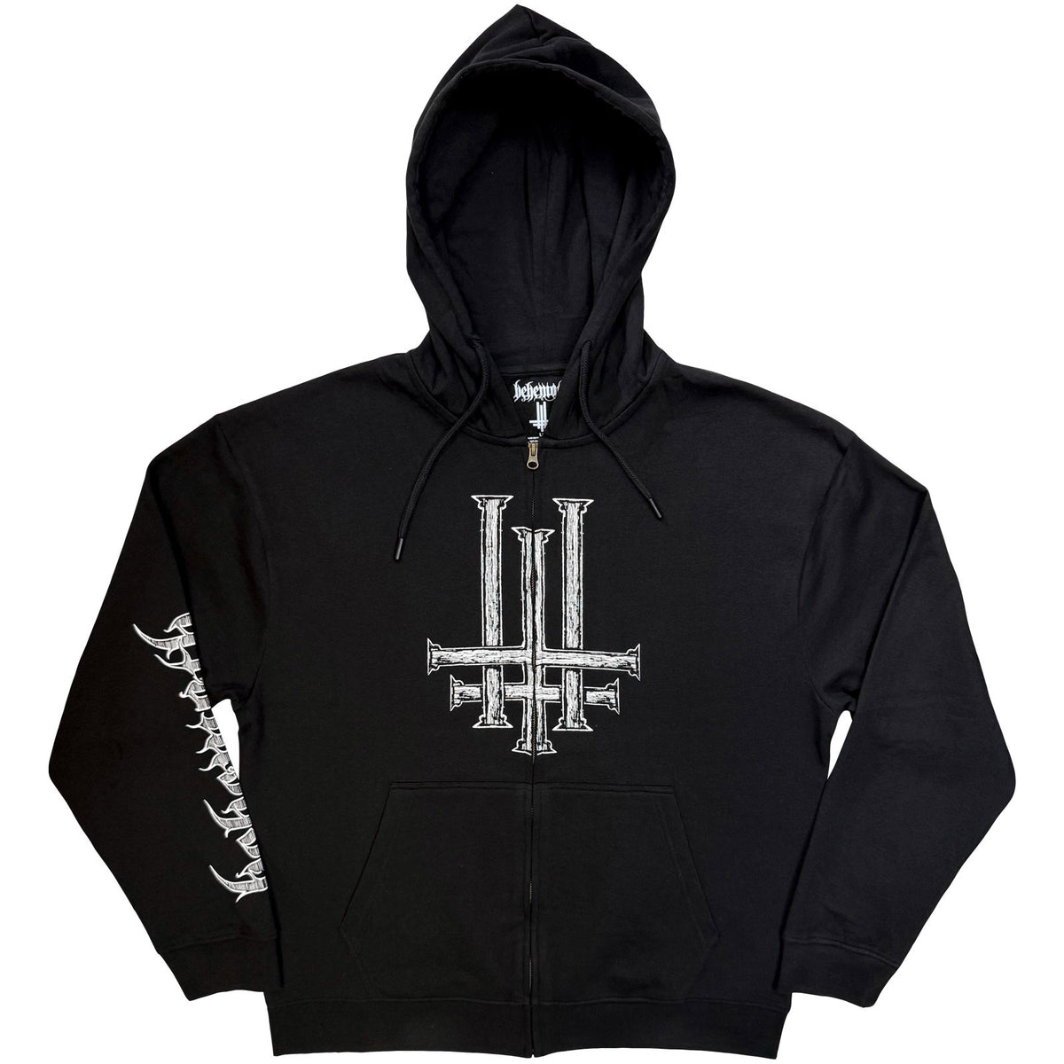 Behemoth Unisex Zipped Hoodie: Crucified (Black) (Back & Sleeve Print)