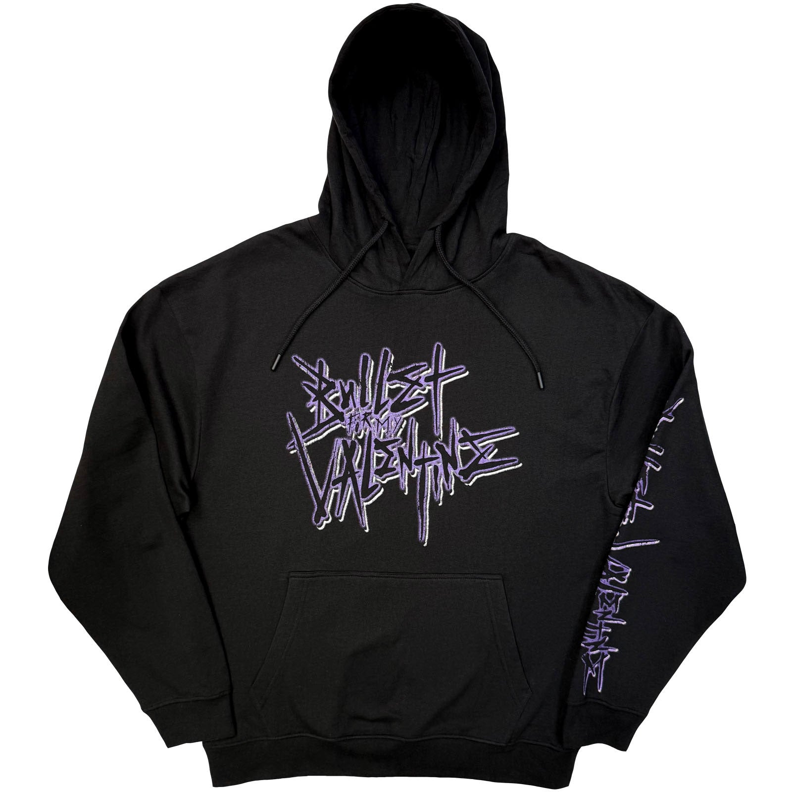Bullet For My Valentine Unisex Pullover Hoodie: Purple Logo (Black) (Sleeve Print)