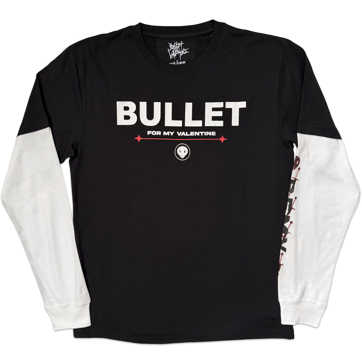Bullet For My Valentine Unisex 2 In 1 Layered Long Sleeve T-Shirt: Skull (Black & White) (Sleeve Print)