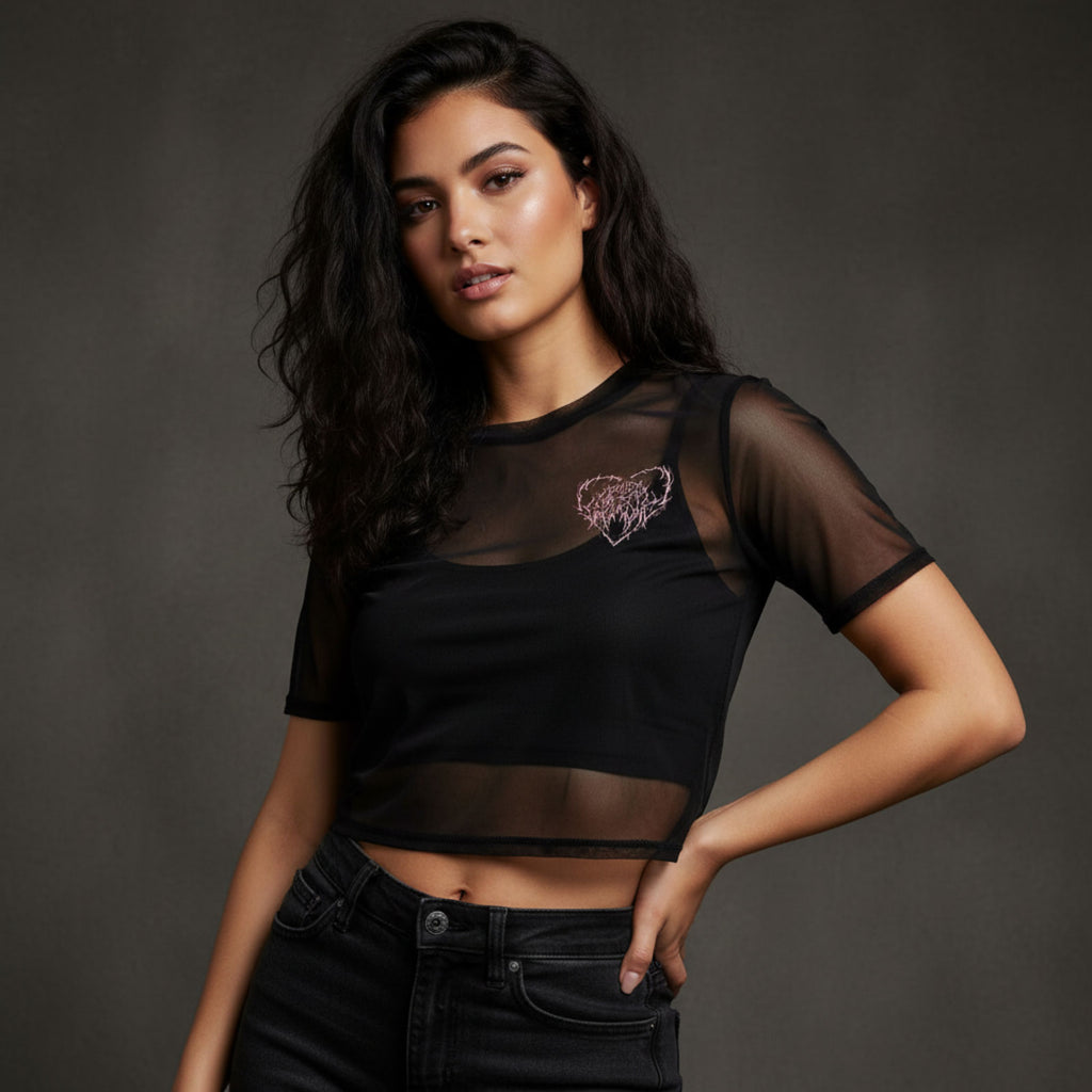 Bullet For My Valentine Ladies Mesh Crop Top: Deathcore (Black) (Front & Back)