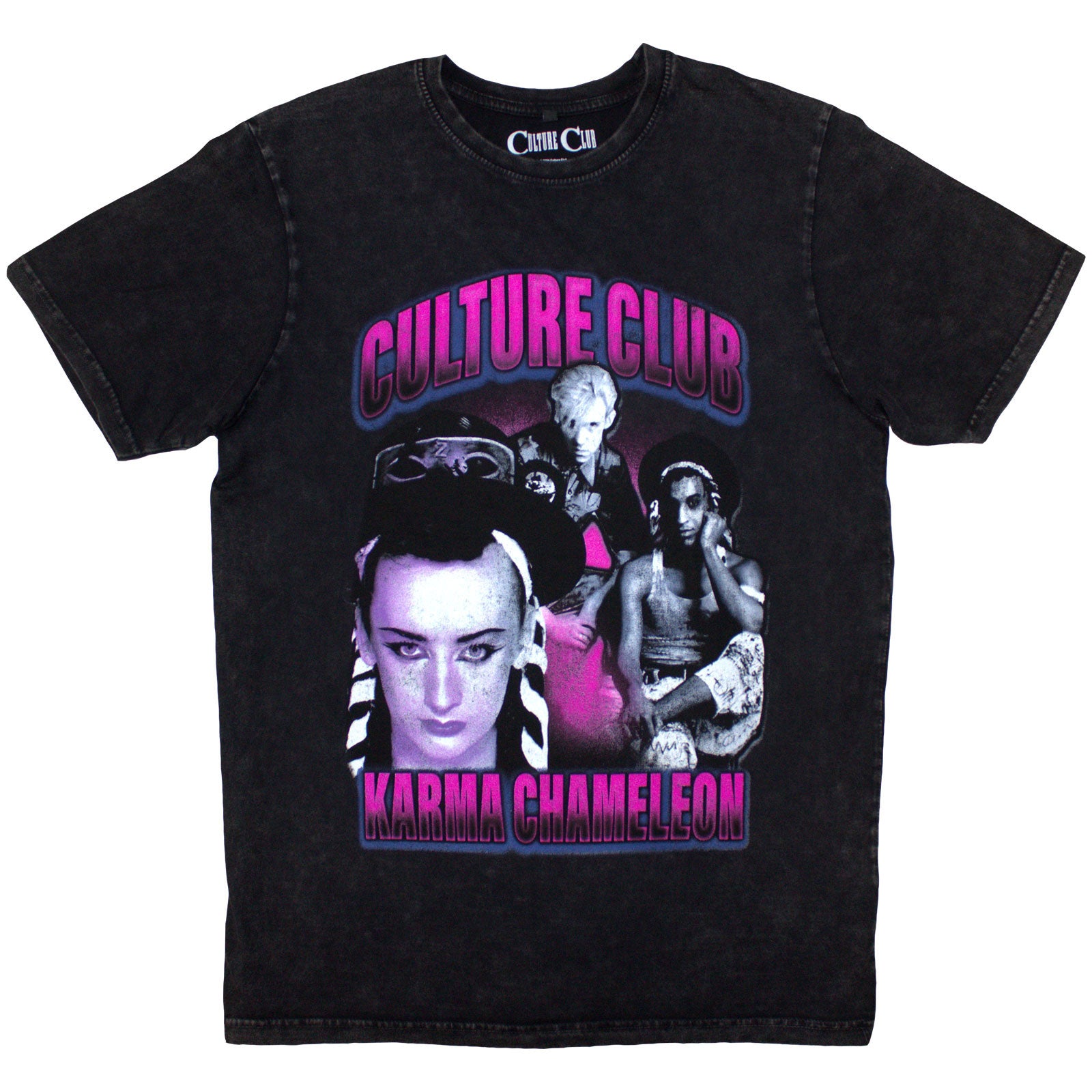 Boy George & Culture Club Unisex Stone Wash T-Shirt: Karma Chameleon (Black)