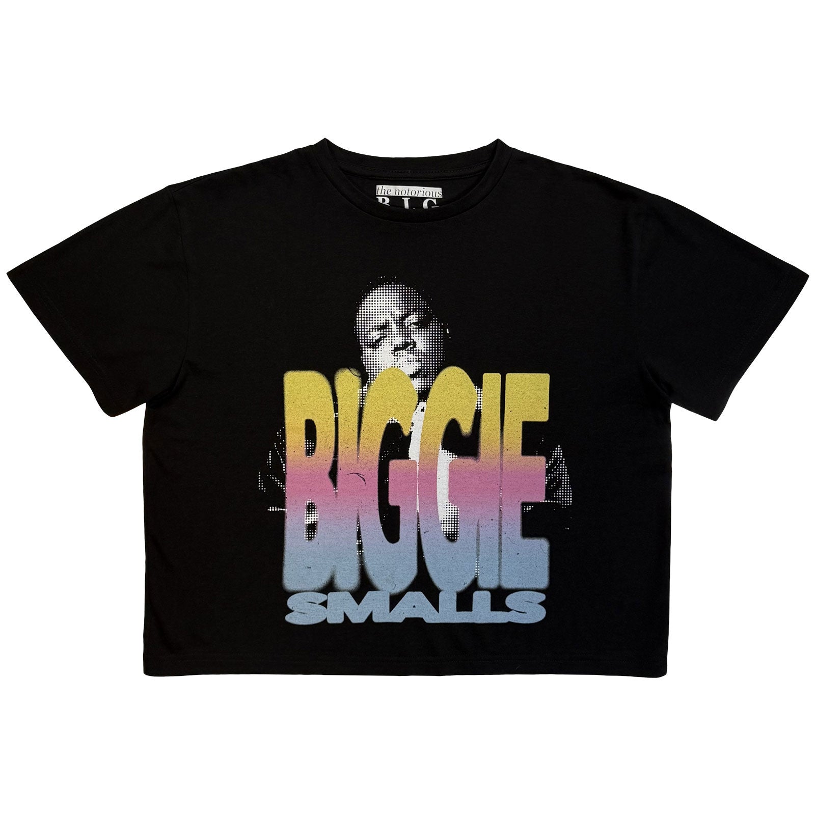 Biggie Smalls Ladies Crop Top: Halftone Biggie (Black)