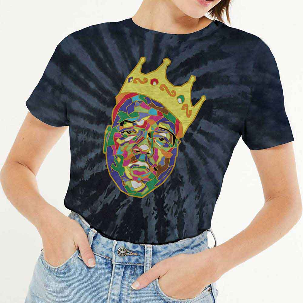 Biggie Smalls Unisex T-Shirt: Crown (Blue) (Wash Collection)