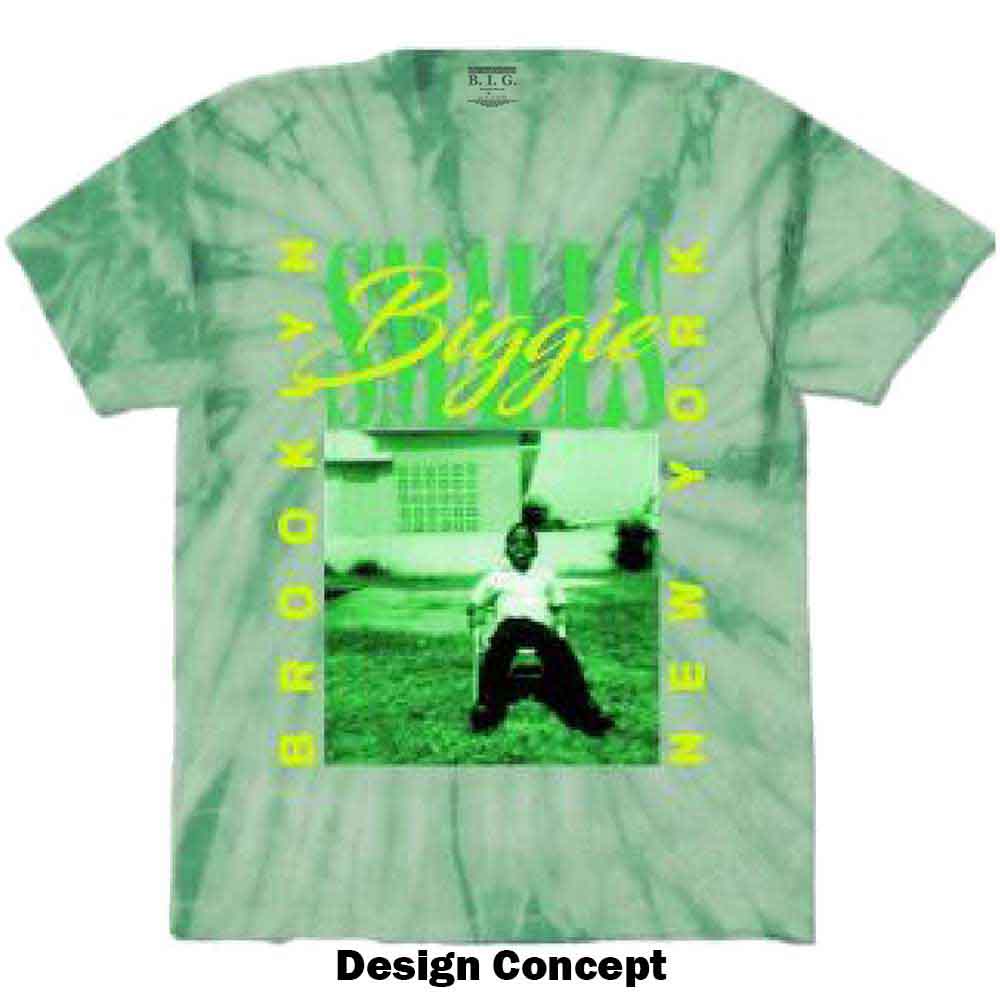 Biggie Smalls Unisex T-Shirt: 90's New York City (Green) (Wash Collection)