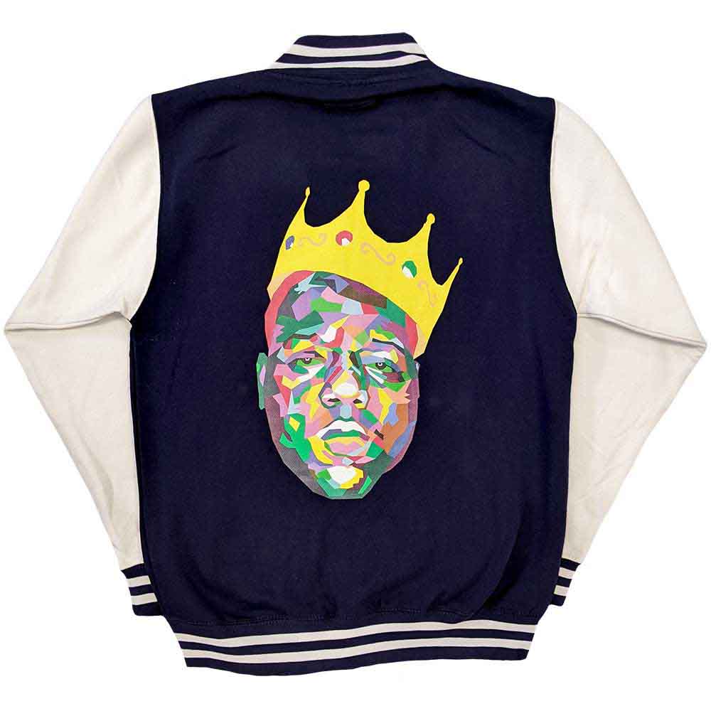 Biggie Smalls Unisex Varsity Jacket: Crown (Navy Blue & White) (Back Print)
