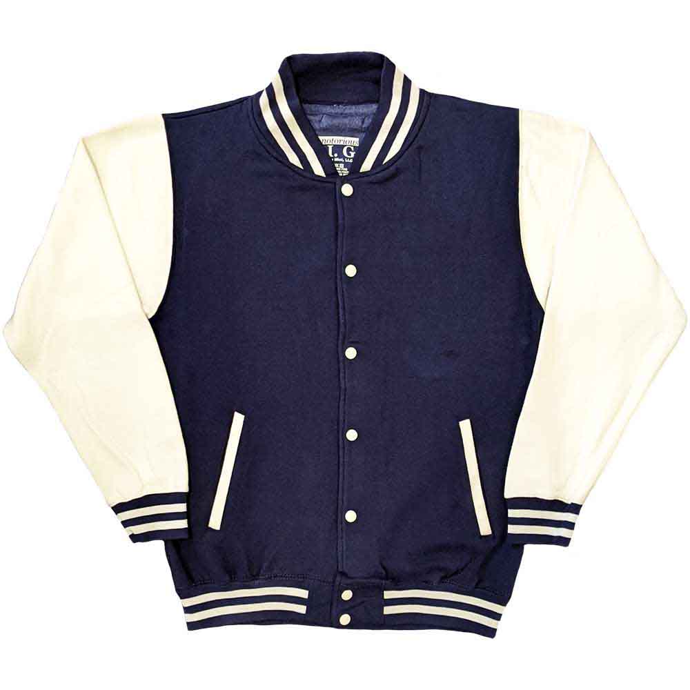 Biggie Smalls Unisex Varsity Jacket: Crown (Navy Blue & White) (Back Print)