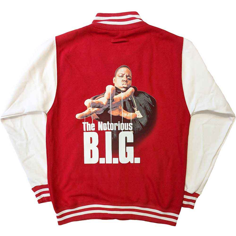 Biggie Smalls Unisex Varsity Jacket: Reachstrings (Red & White) (Back Print)