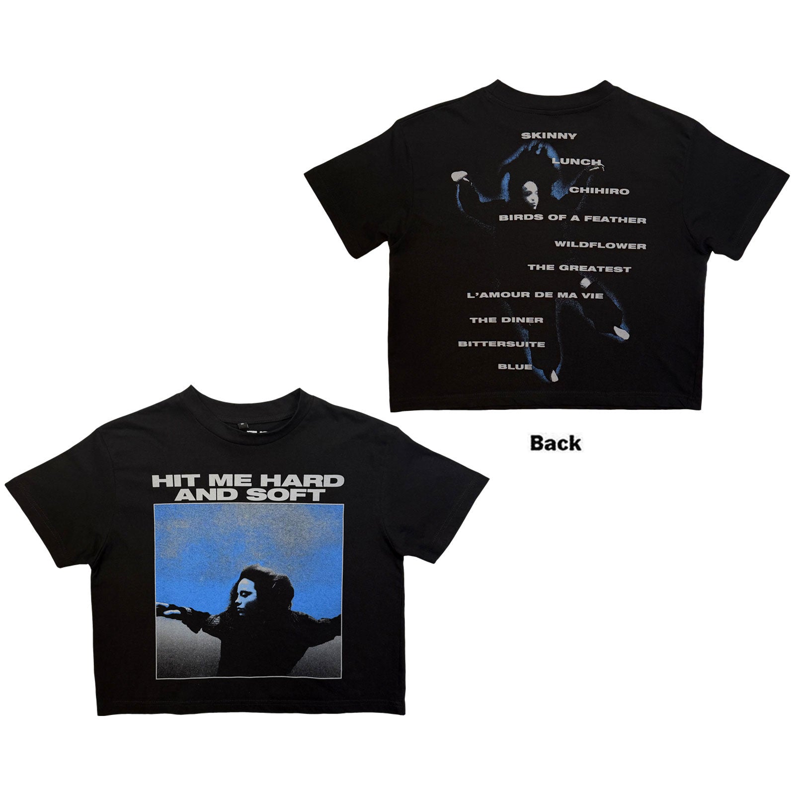 Billie Eilish Ladies Crop Top: HMHAS Tracklist (Black) (Back Print)
