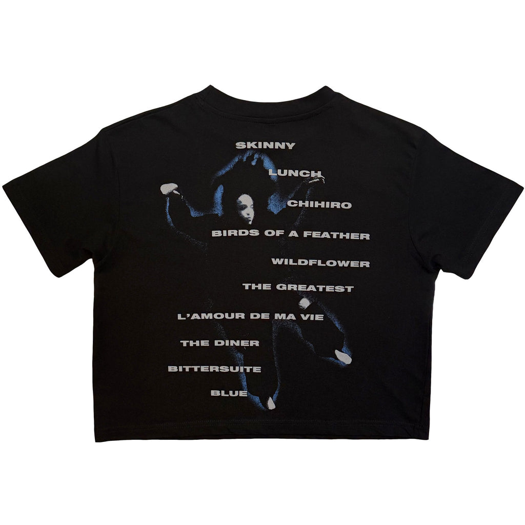 Billie Eilish Ladies Crop Top: HMHAS Tracklist (Black) (Back Print)