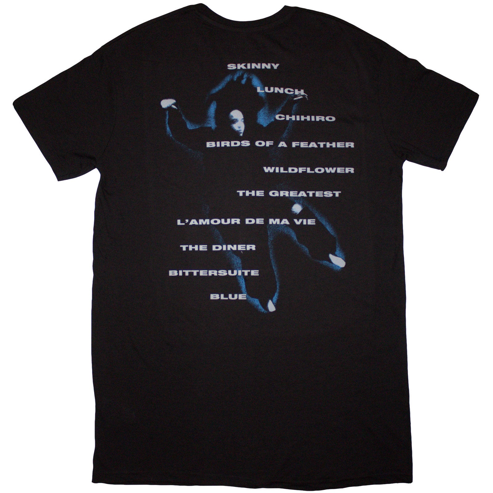 Billie Eilish Ladies T-Shirt Dress: HMHAS Tracklist (Black) (Back Print)