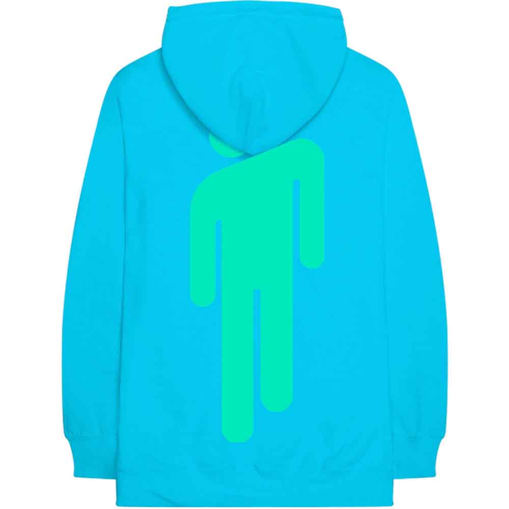 Billie Eilish Unisex Pullover Hoodie: Logo & Blohsh (Neon Blue) (Back Print)