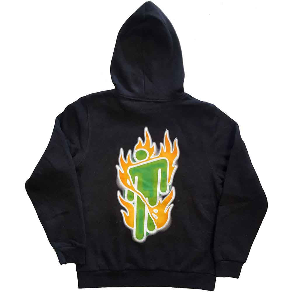 Billie Eilish Unisex Pullover Hoodie: Airbrush Flames Blohsh (Dark Grey) (Back Print)