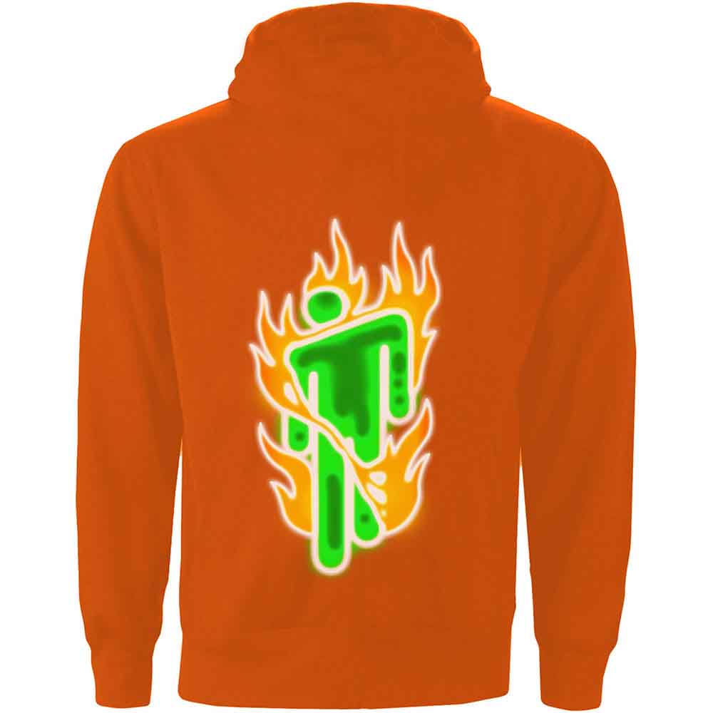 Billie Eilish Unisex Pullover Hoodie: Airbrush Flames Blohsh (Orange) (Back Print)