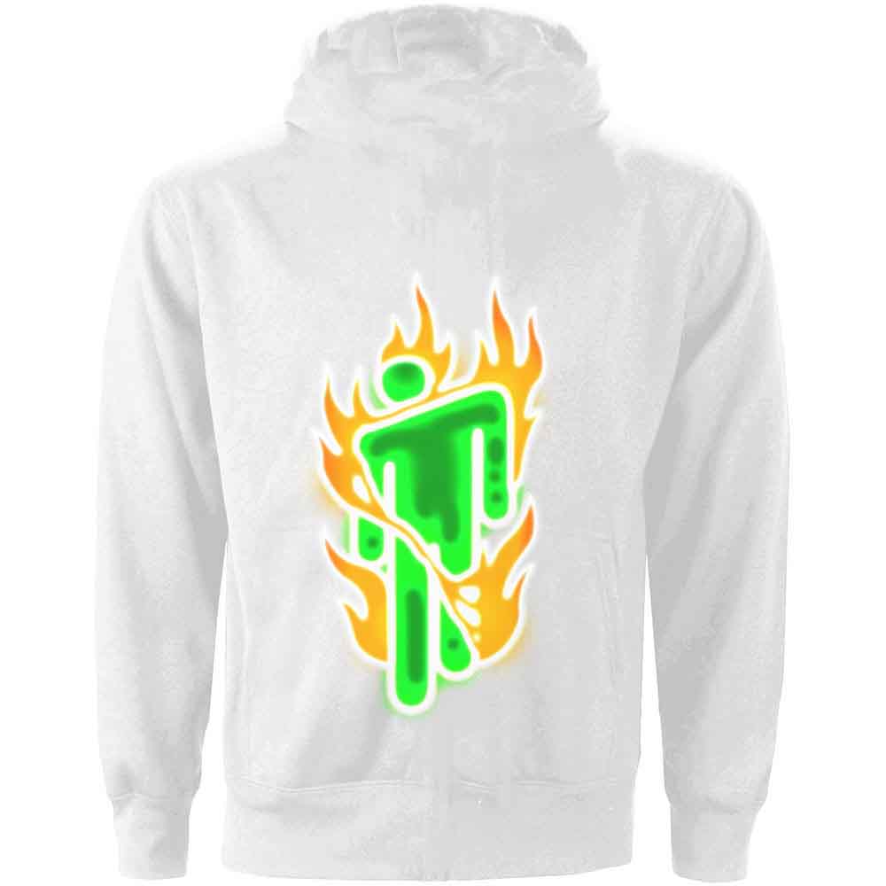 Billie Eilish Unisex Pullover Hoodie: Airbrush Flames Blohsh (White) (Back Print)