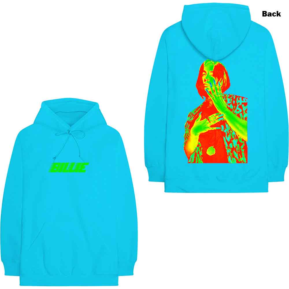 Billie Eilish Unisex Pullover Hoodie: Thermal Photo (Neon Blue) (Back Print)