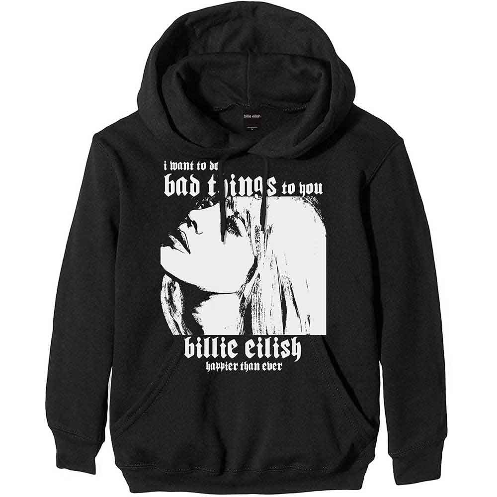 Billie Eilish Unisex Pullover Hoodie: Bad Things (Black)