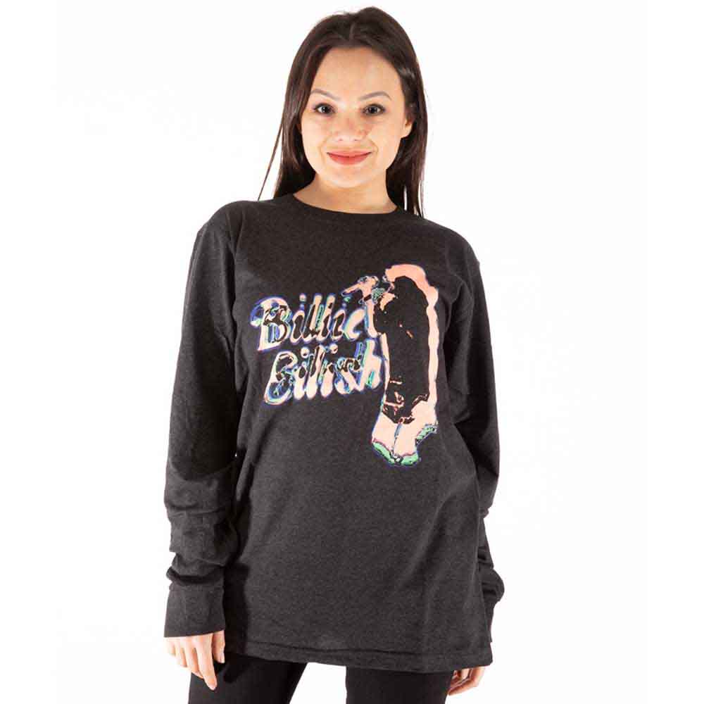 Billie Eilish Unisex Long Sleeve T-Shirt: Neon Silhouette (Charcoal Grey)