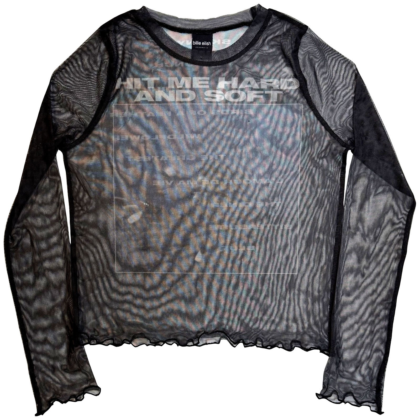 Billie Eilish Ladies Long Sleeve Mesh Crop Top: HMHAS Tracklist (Black) (Back Print)