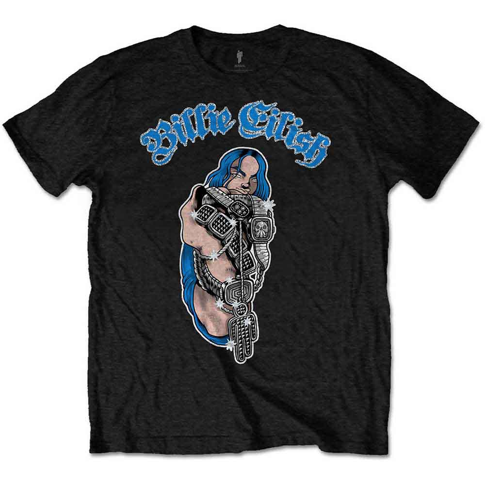 Billie Eilish Kids T-Shirt: Bling Glitter Print (Black) (Embellished)