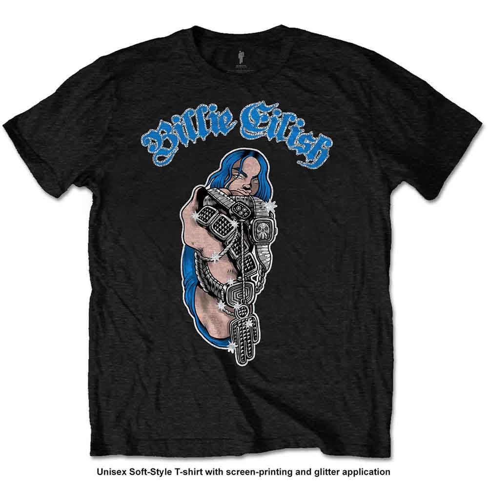 Billie Eilish Unisex T-Shirt: Bling Glitter Print (Black) (Embellished)