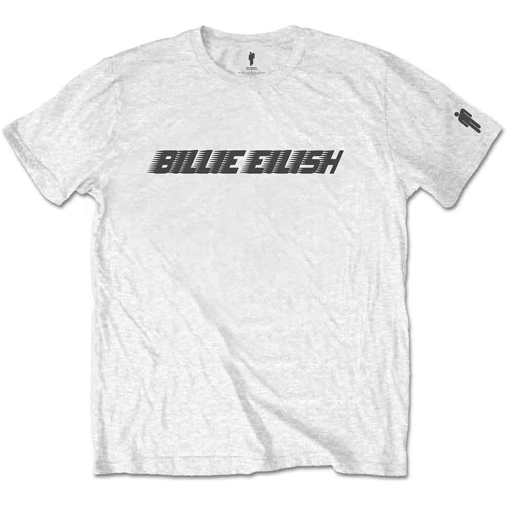 Billie Eilish Unisex T-Shirt: Black Racer Logo (White) (Sleeve Print)