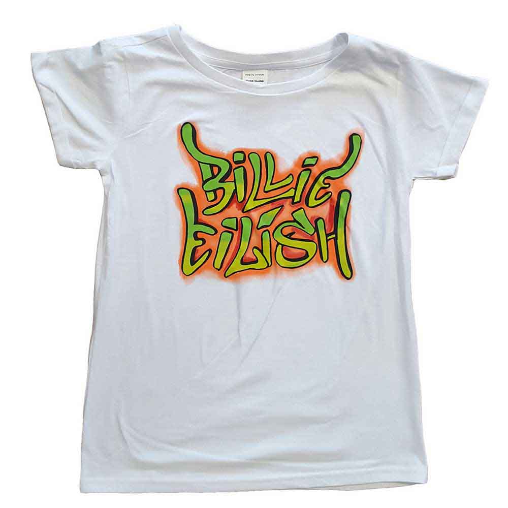 Billie Eilish Kids Girls T-Shirt: Graffiti (White) (Skinny Fit) (LOS)