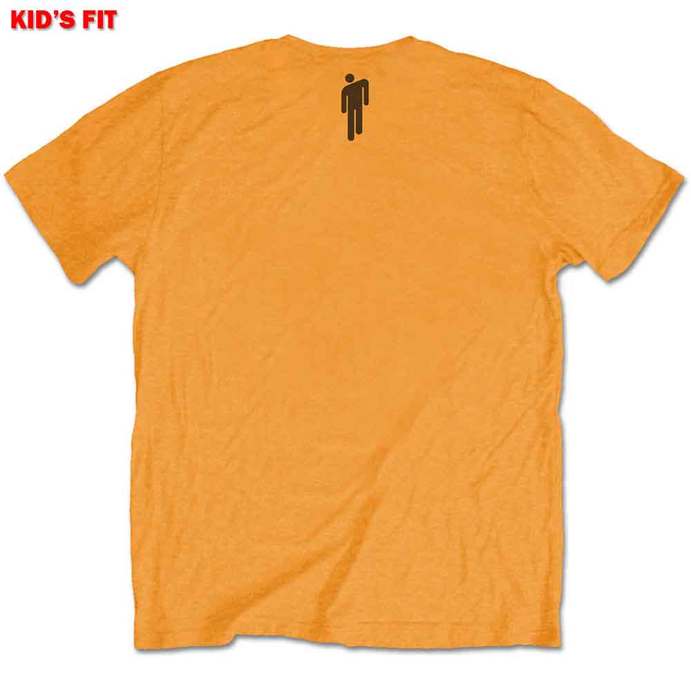 Billie Eilish Kids T-Shirt: Racer Logo & Blohsh (Orange) (Back Print)
