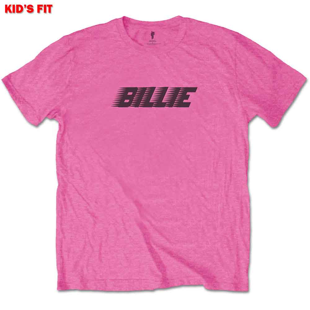 Billie Eilish Kids T-Shirt: Racer Logo & Blohsh (Pink) (Back Print)