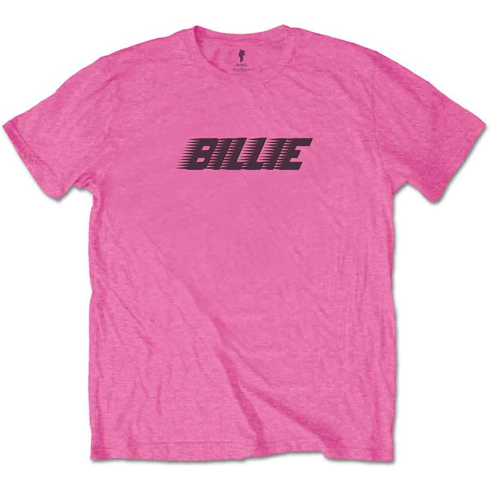 Billie Eilish Unisex T-Shirt: Racer Logo & Blohsh (Pink) (Back Print)