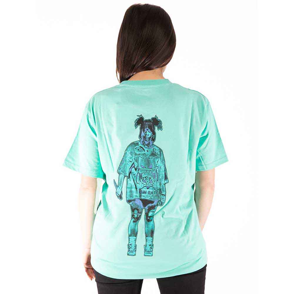 Billie Eilish Unisex T-Shirt: Neon Logo Billie (Blue) (Back Print)