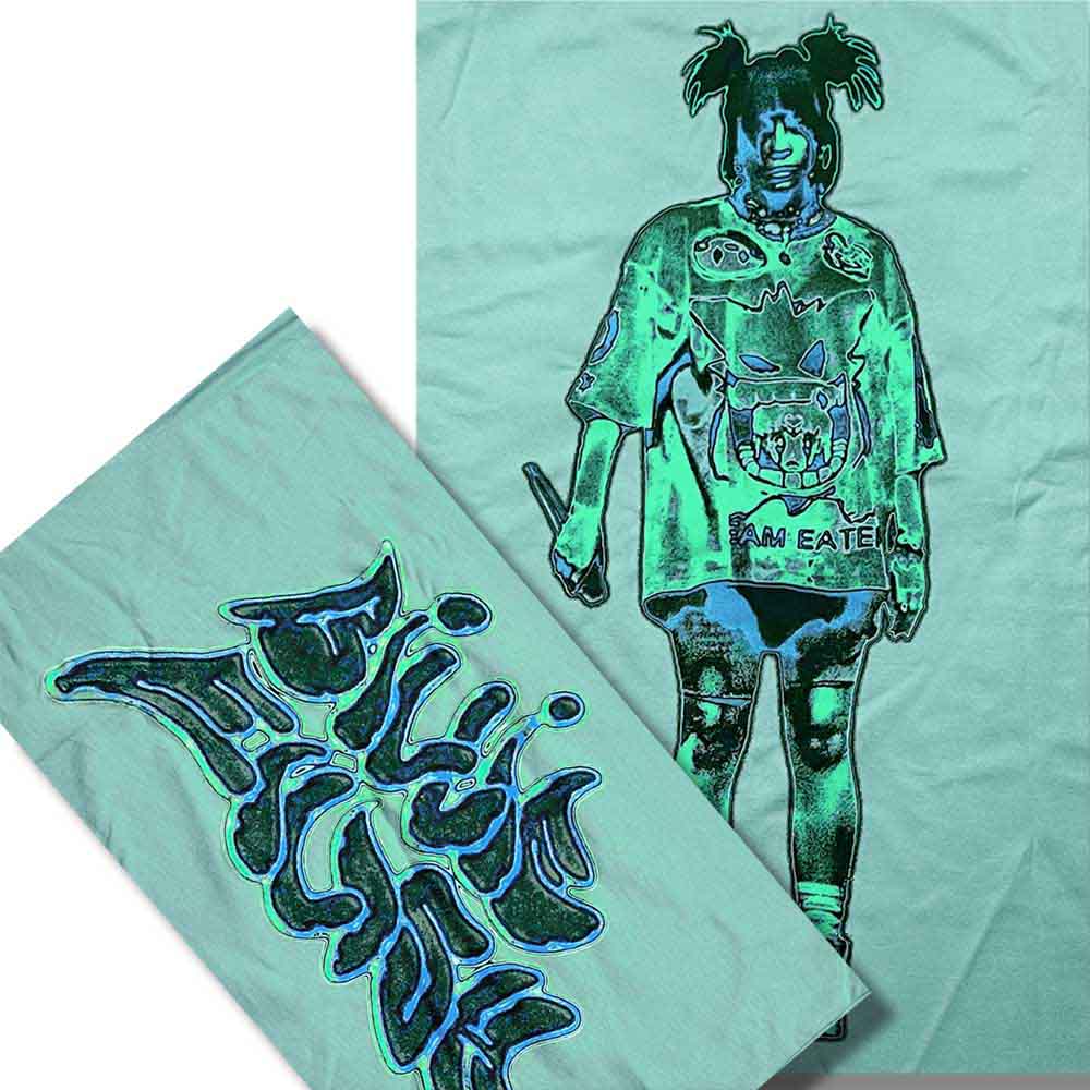 Billie Eilish Unisex T-Shirt: Neon Logo Billie (Blue) (Back Print)