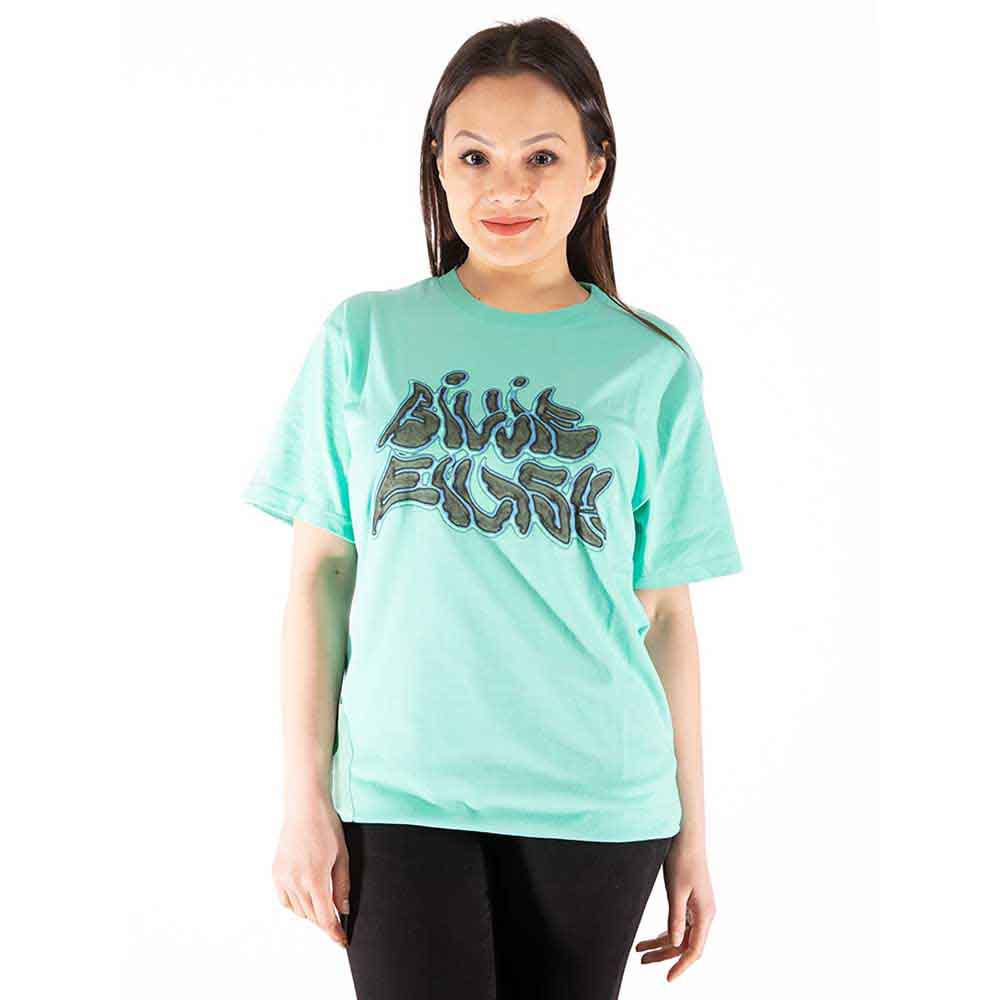 Billie Eilish Unisex T-Shirt: Neon Logo Billie (Blue) (Back Print)