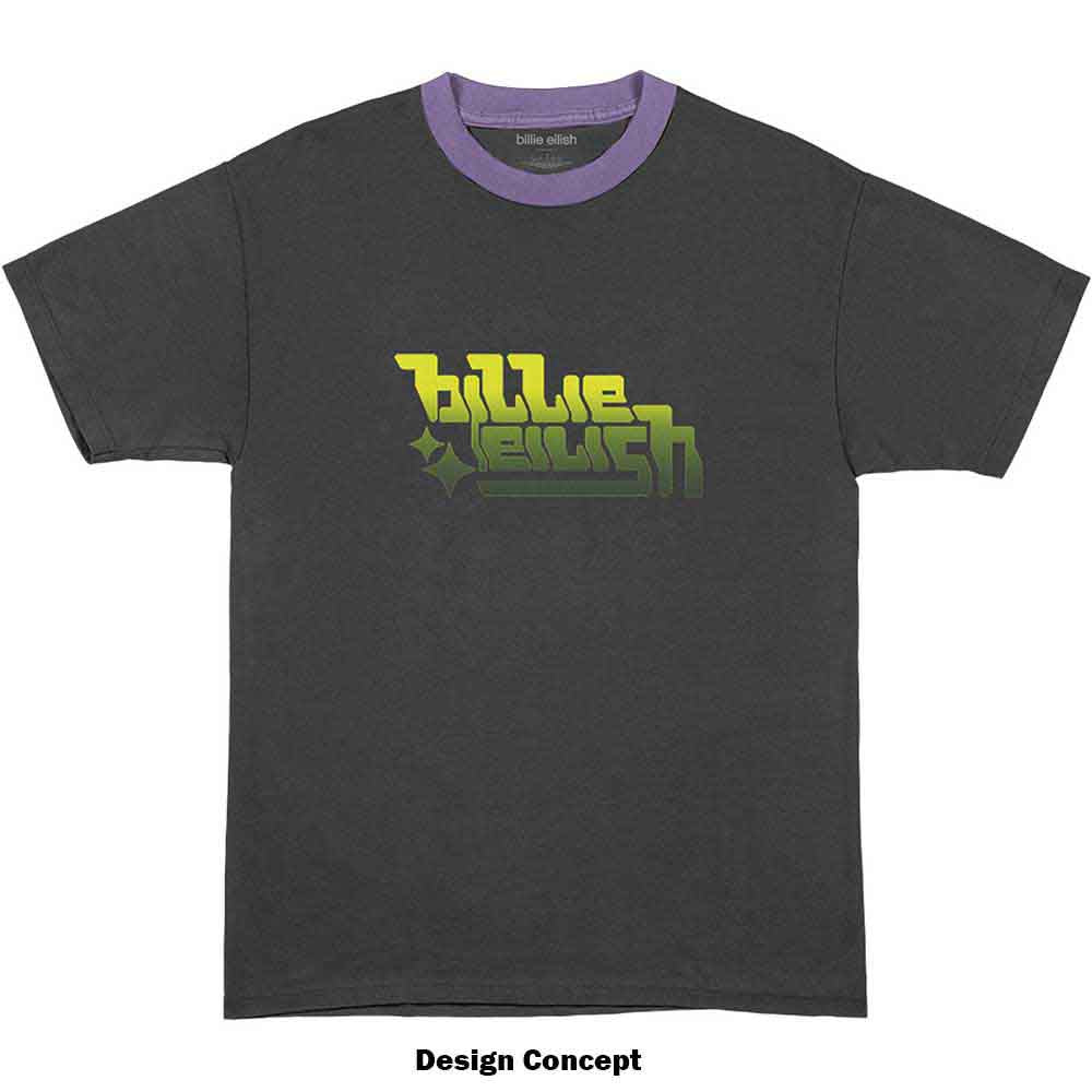 Billie Eilish Unisex Ringer T-Shirt: Neon Green Logo (Charcoal Grey)