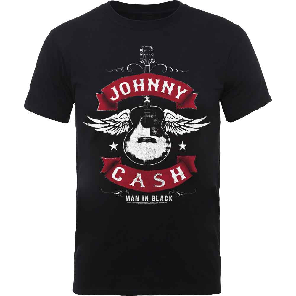 Johnny Cash Unisex T-Shirt: Winged Guitar (Black)