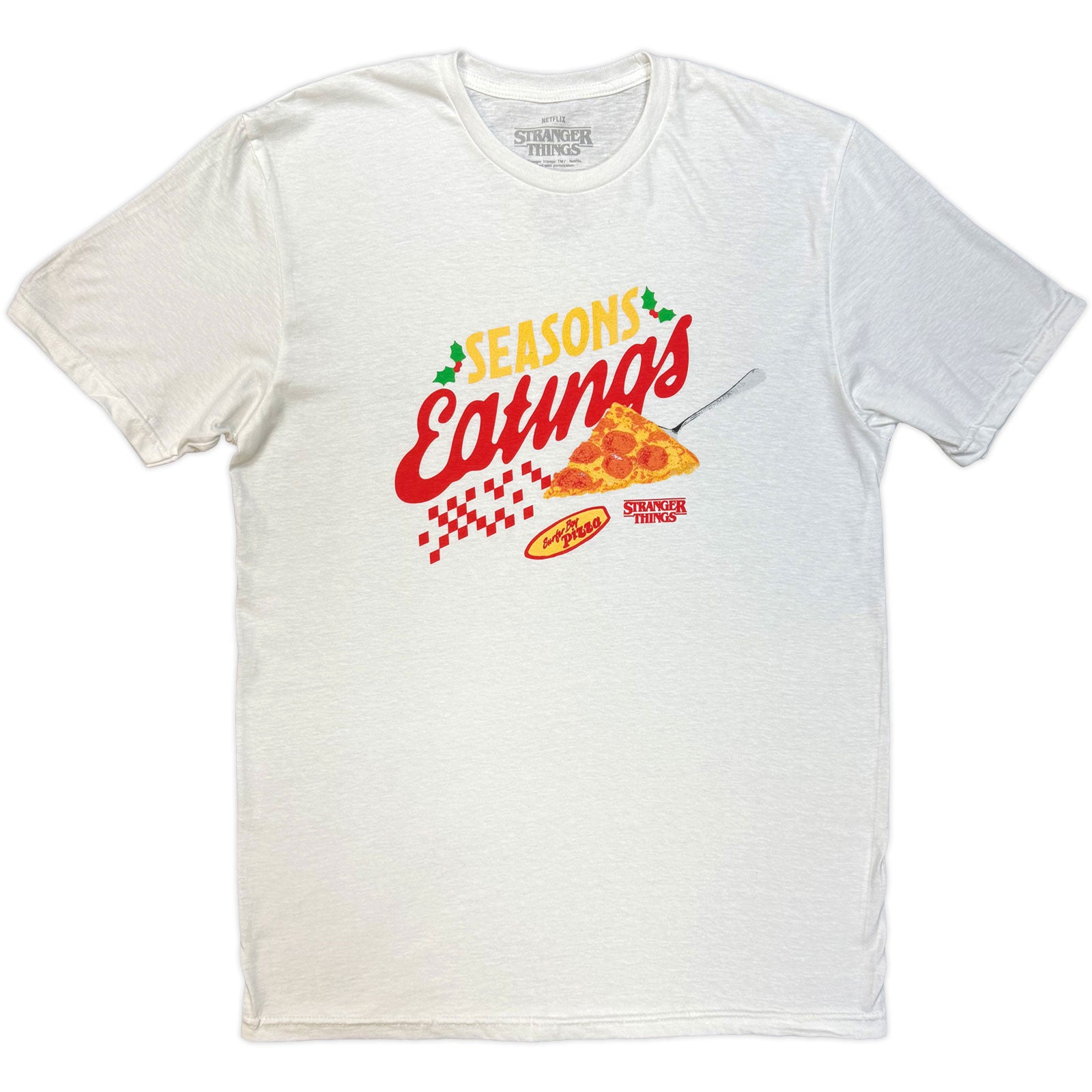 Stranger Things Unisex T-Shirt: Season Of Eating Pizza (White)
