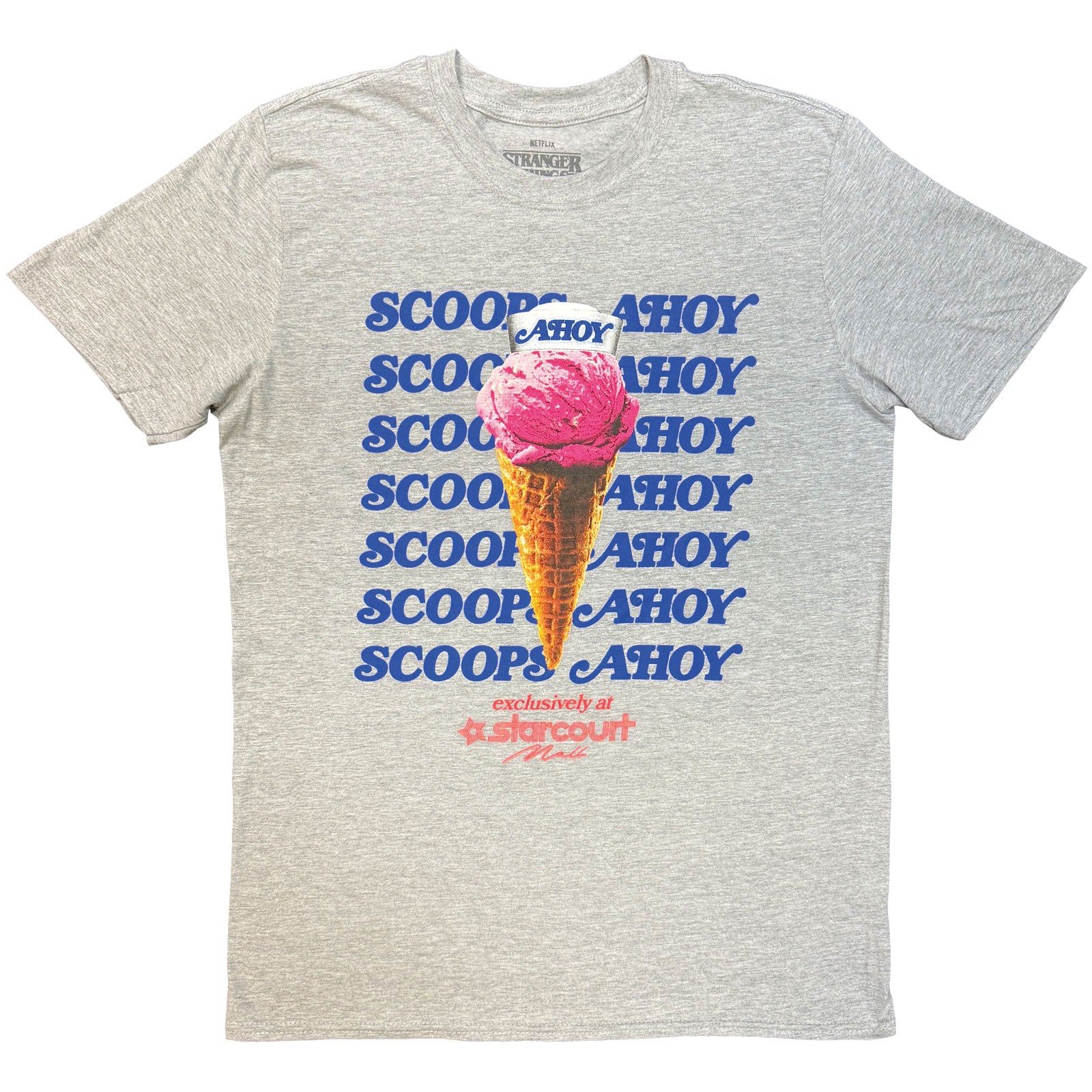Stranger Things Unisex T-Shirt: Scoop Ahoy Ice Cream (Grey)