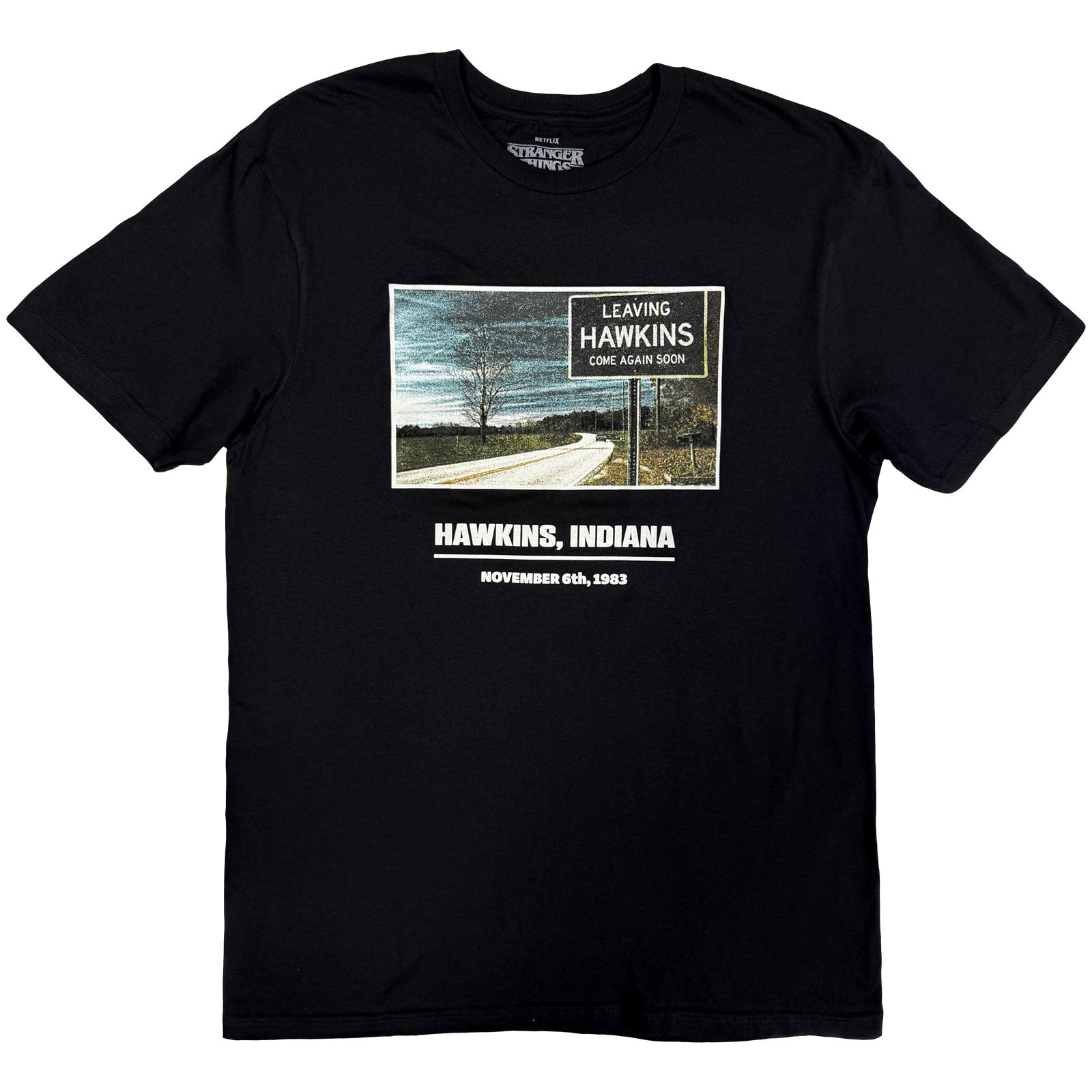 Stranger Things Unisex T-Shirt: Hawkins Indiana (Black)