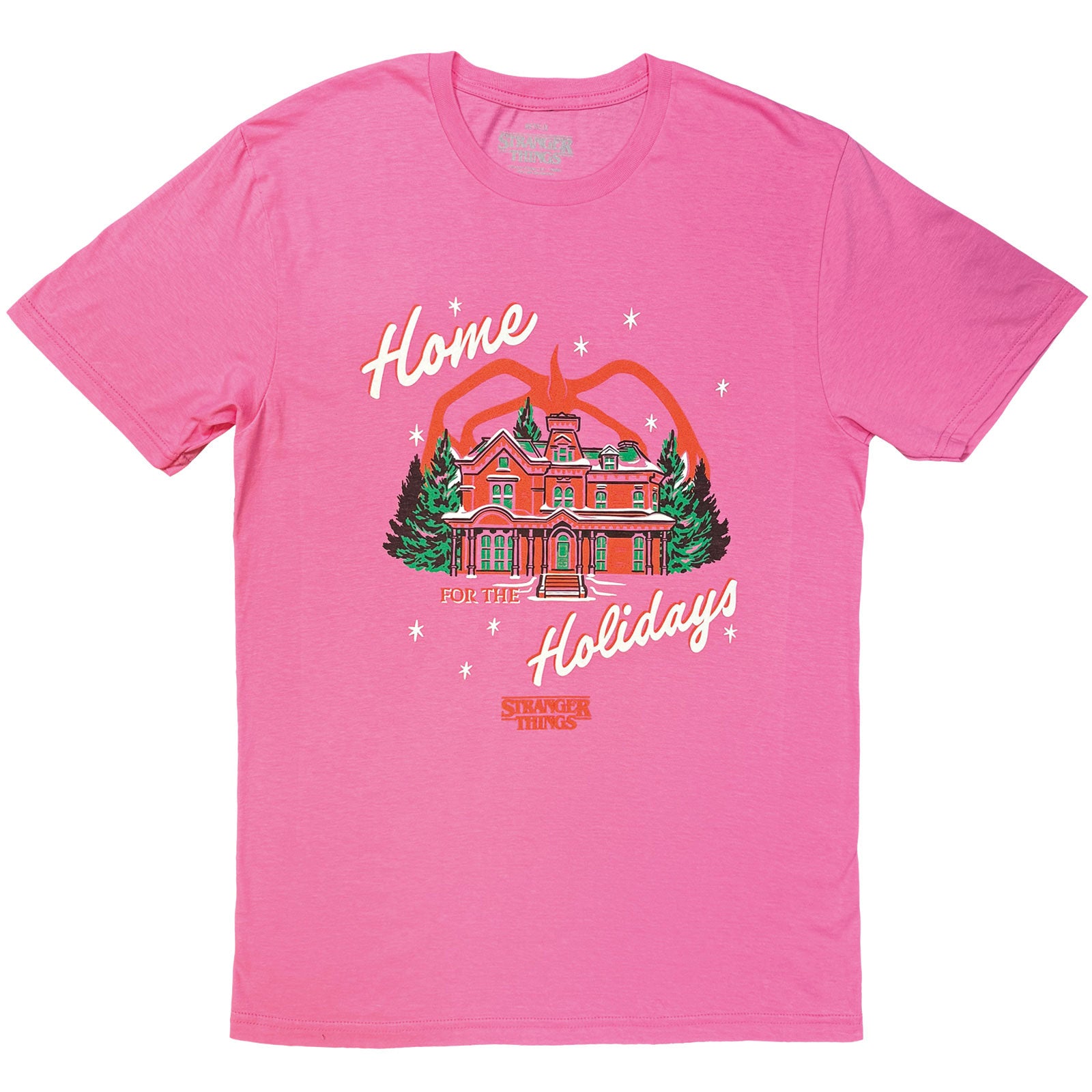 Stranger Things Unisex T-Shirt: Home Holidays (Pink)