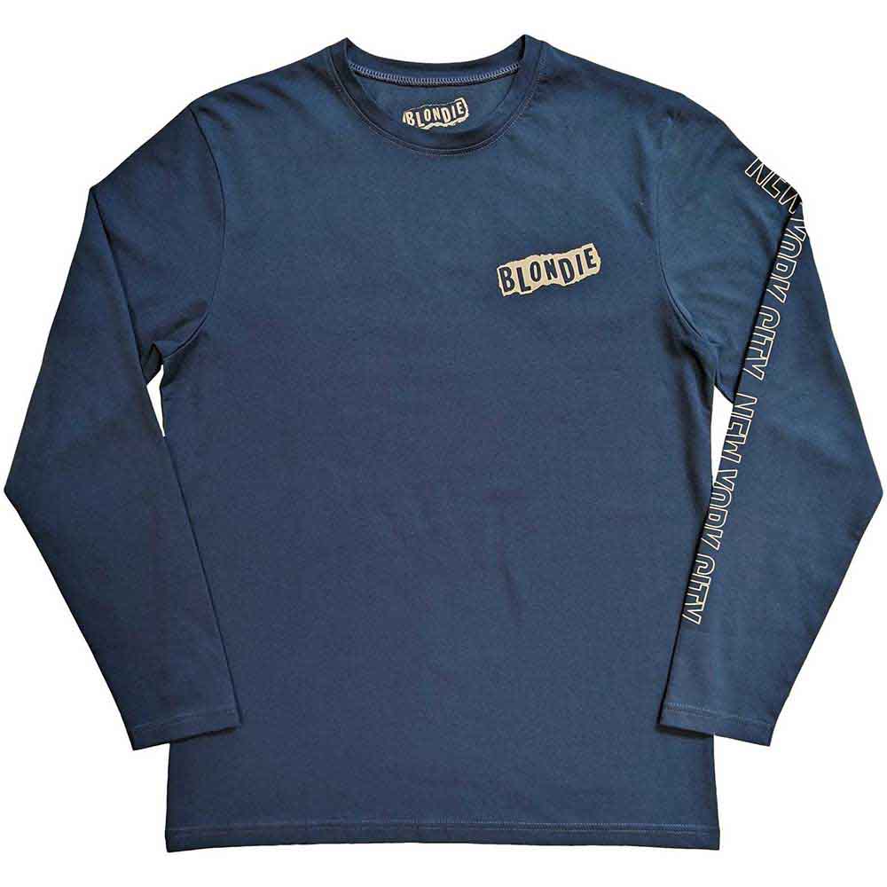 Blondie Unisex Long Sleeve T-Shirt: NYC '77 (Denim Blue) (Back & Sleeve Print)