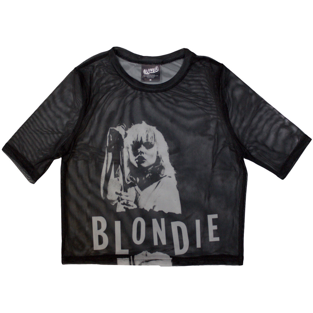 Blondie Ladies Mesh Crop Top: Mic Stand (Black)