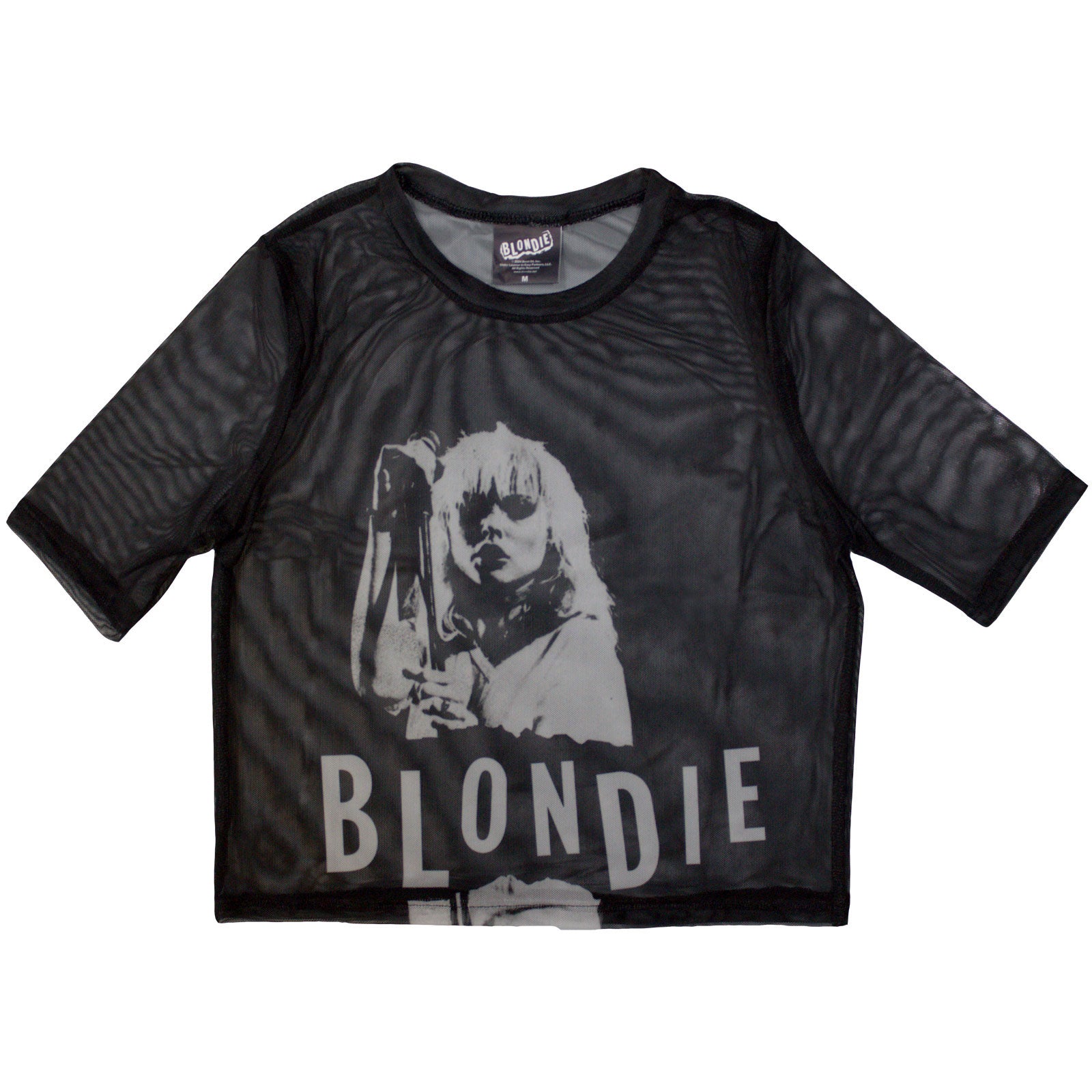 Blondie Ladies Mesh Crop Top: Mic Stand (Black)