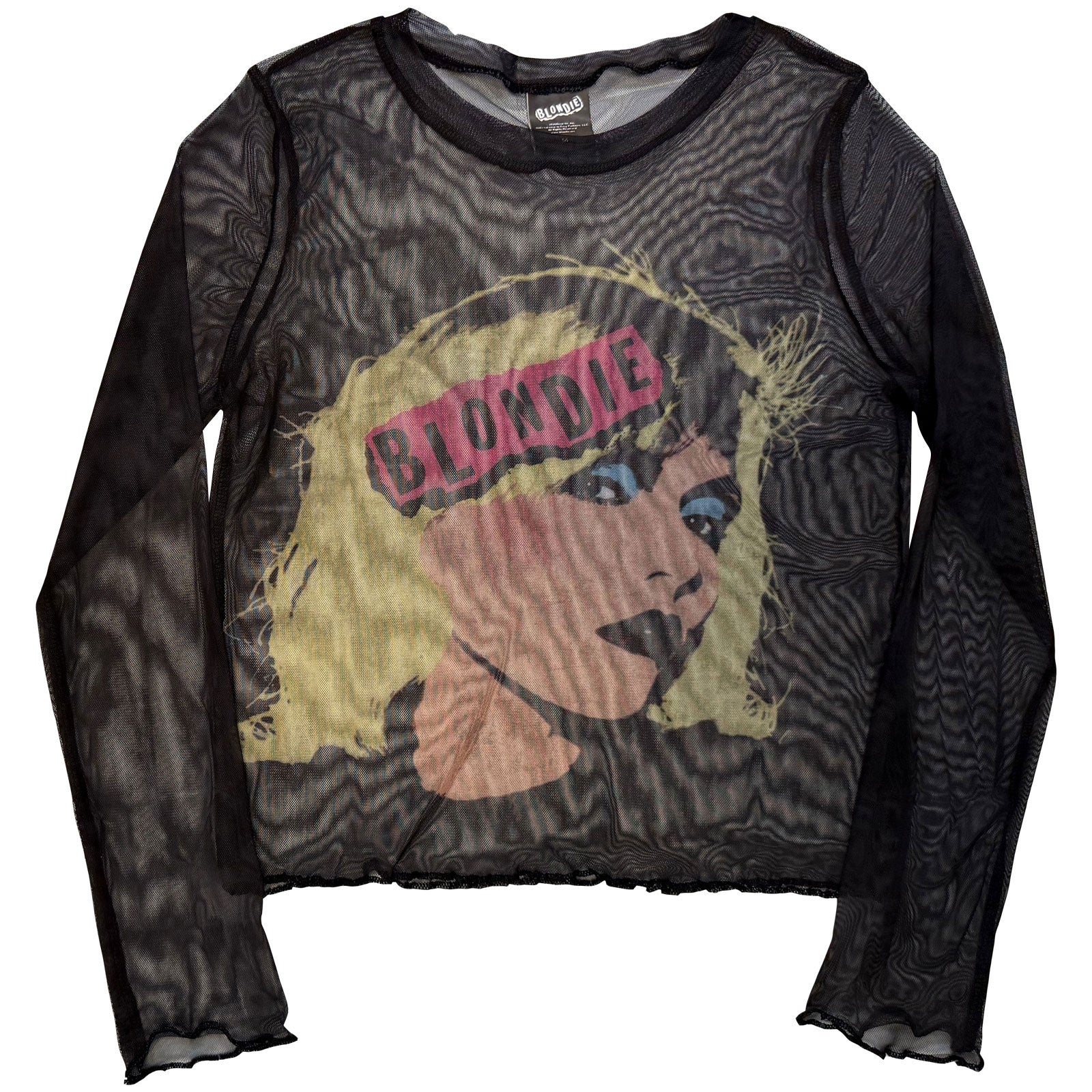 Blondie Ladies Long Sleeve Mesh Crop Top: Punk Poster (Black)
