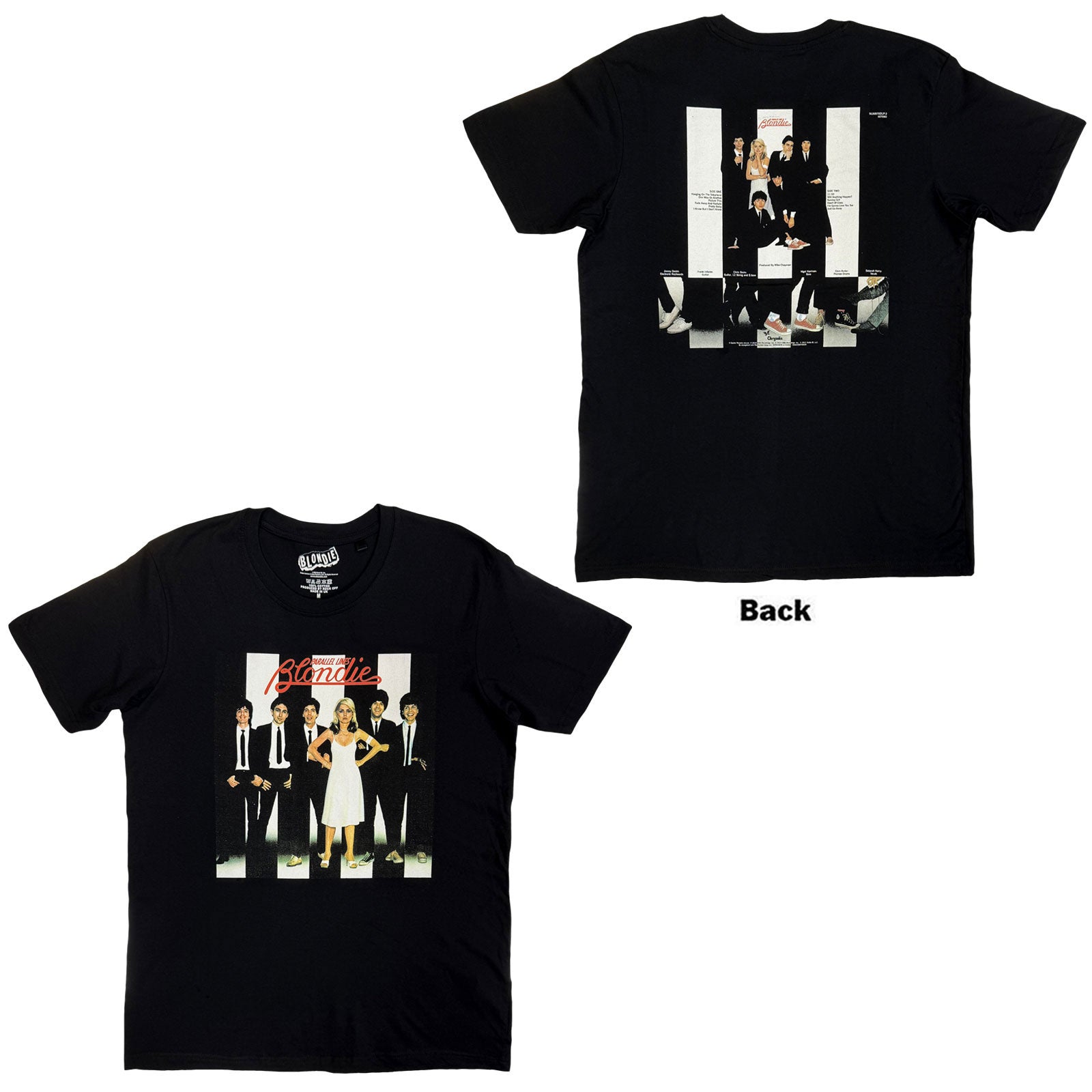 Blondie Unisex T-Shirt: Parallel Lines (Black) (Back Print)