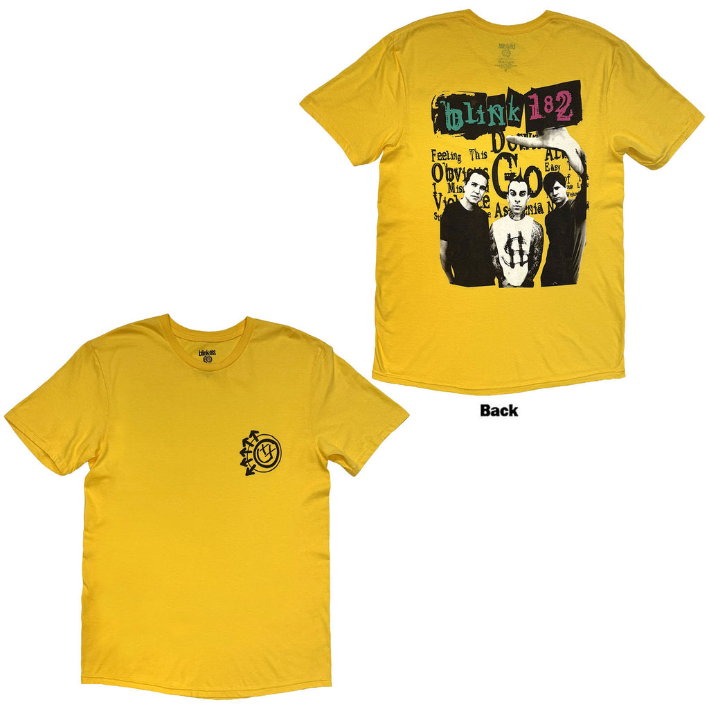 Blink-182 Unisex T-Shirt: Collage (Yellow) (Back Print)