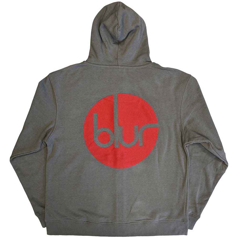 Blur Unisex Zipped Hoodie: Circle Logo (Grey) (Back Print)