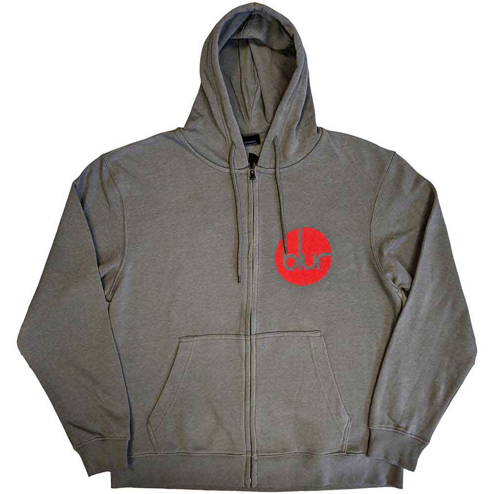 Blur Unisex Zipped Hoodie: Circle Logo (Grey) (Back Print)